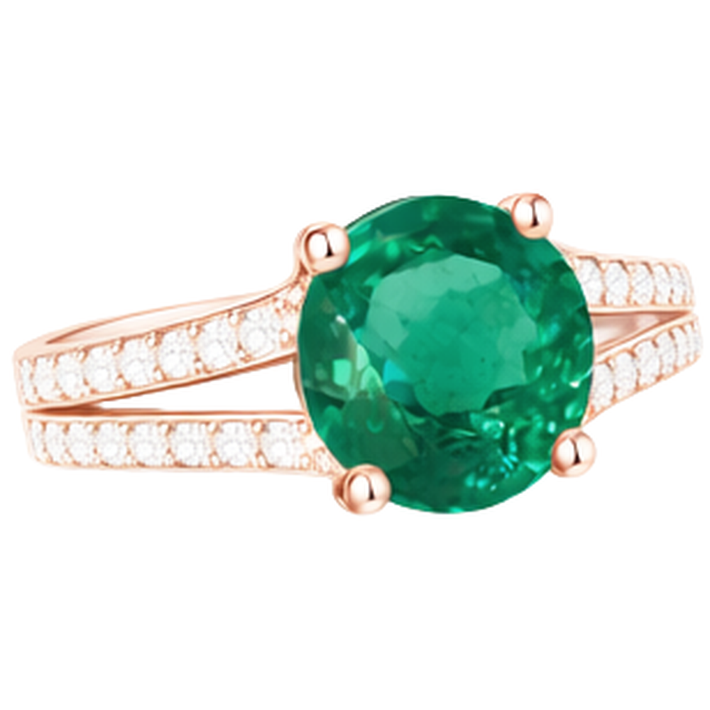 Round Hidden Halo Green Emerald GIA & Natural Earth Mined Diamond Engagement Ring