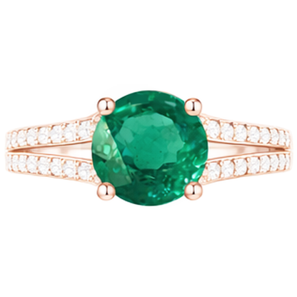 Round Hidden Halo Green Emerald GIA & Natural Earth Mined Diamond Engagement Ring