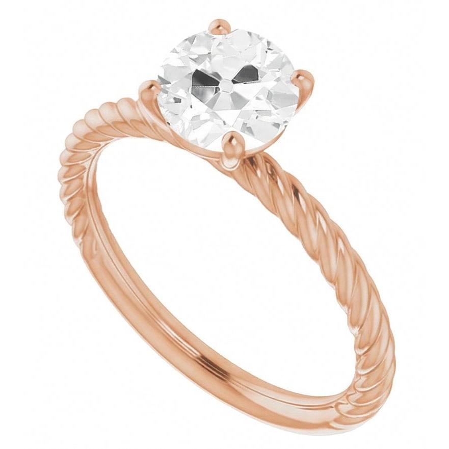 Round Mined Natural Real Diamond ( Not Lab Grown ) Old Cut Rose Gold Twisted Shank Ring 2 Carats