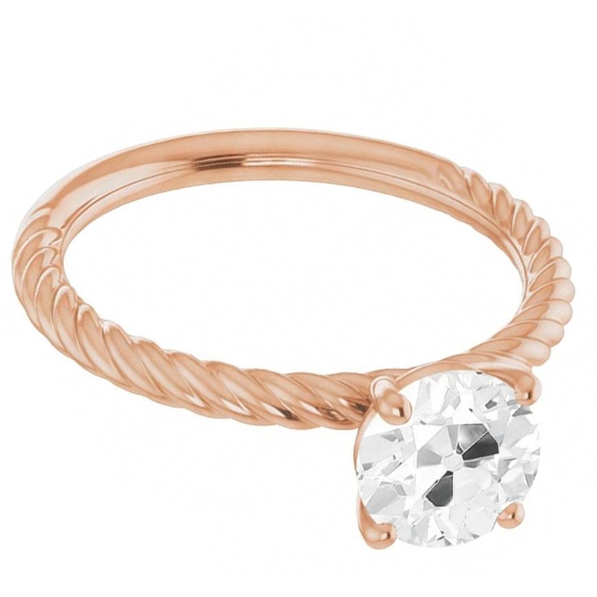 Round Mined Natural Real Diamond ( Not Lab Grown ) Old Cut Rose Gold Twisted Shank Ring 2 Carats