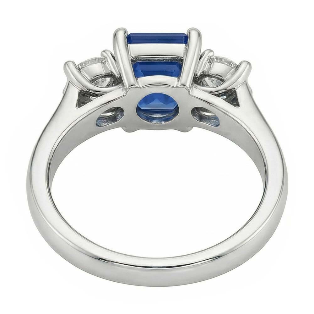 Round Natural Earth Mined Diamond 3 Stone Radiant Ceylon Sapphire Ring 2.50 Carats