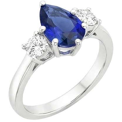 Round Natural Earth Mined Diamond 3 Stones Ring Pear Cut Ceylon Sapphire 3 Carats