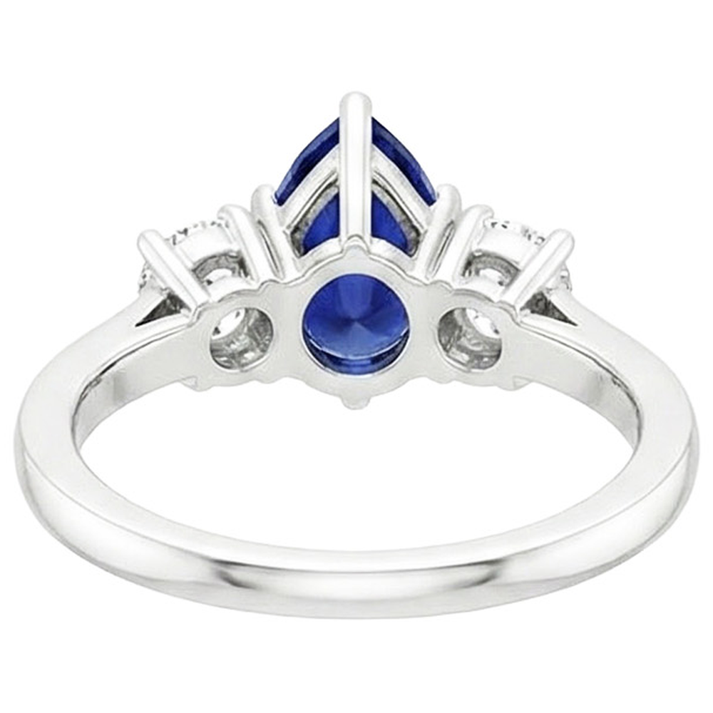 Round Natural Earth Mined Diamond 3 Stones Ring Pear Cut Ceylon Sapphire 3 Carats