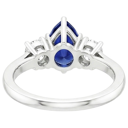 Round Natural Earth Mined Diamond 3 Stones Ring Pear Cut Ceylon Sapphire 3 Carats