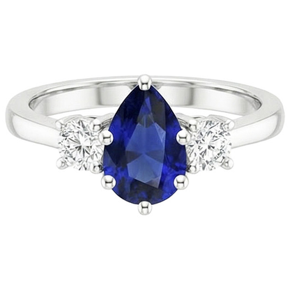 Round Natural Earth Mined Diamond 3 Stones Ring Pear Cut Ceylon Sapphire 3 Carats