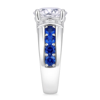Round Natural Earth Mined Diamond Accented Blue Sapphire Stones Ring 3 Carats