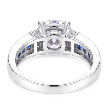 Round Natural Earth Mined Diamond Accented Blue Sapphire Stones Ring 3 Carats