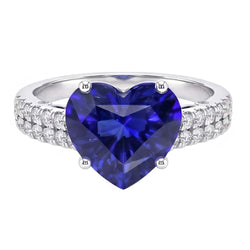 Round Natural Earth Mined Diamond And Ceylon Sapphire Engagement Ring 4.50 Carats Gold 14K
