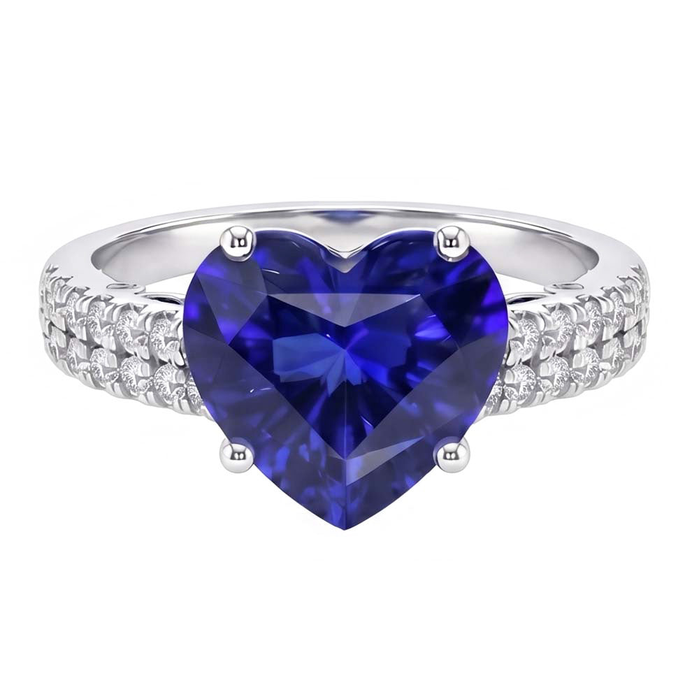 Round Natural Earth Mined Diamond And Ceylon Sapphire Engagement Ring 4.50 Carats Gold 14K