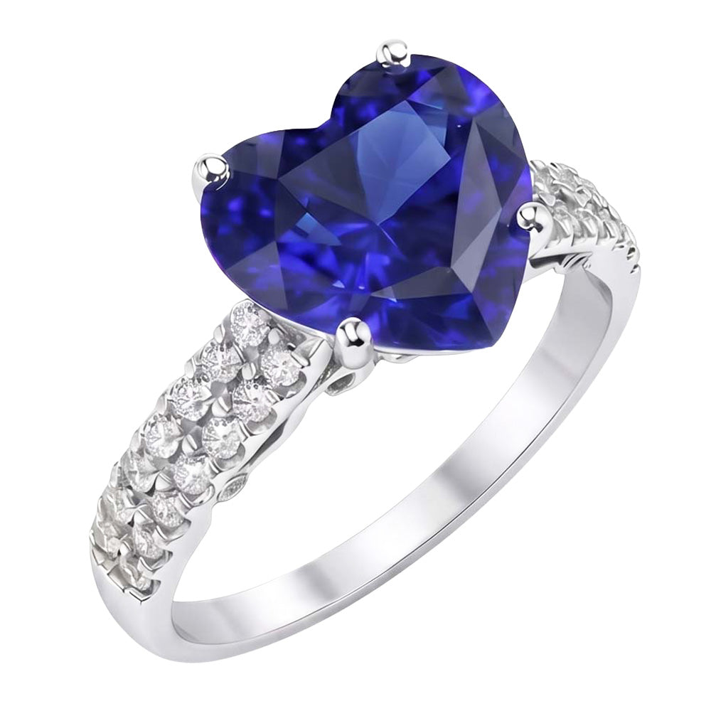 Round Natural Earth Mined Diamond And Ceylon Sapphire Engagement Ring 4.50 Carats Gold 14K