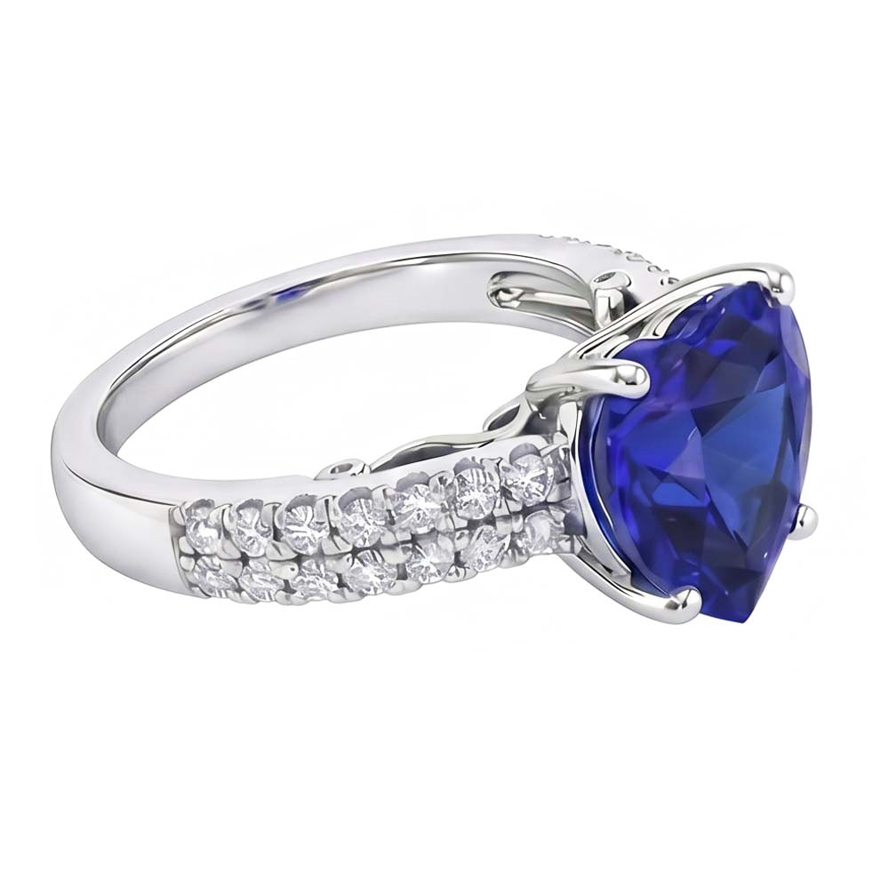 Round Natural Earth Mined Diamond And Ceylon Sapphire Engagement Ring 4.50 Carats Gold 14K