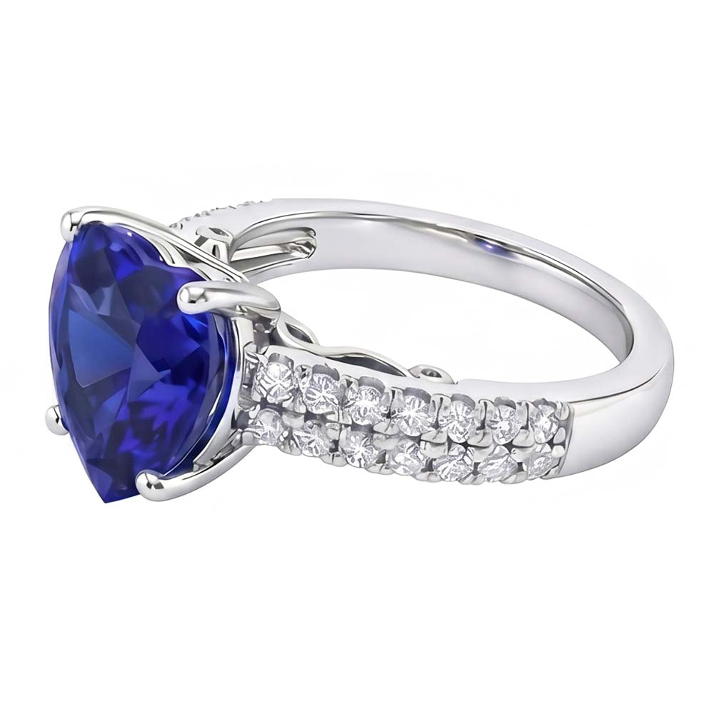 Round Natural Earth Mined Diamond And Ceylon Sapphire Engagement Ring 4.50 Carats Gold 14K