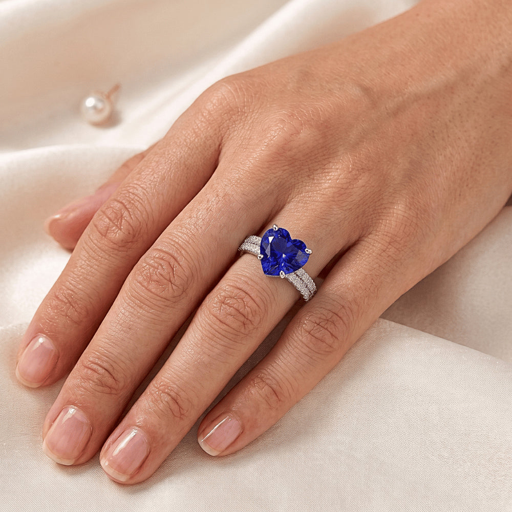 Round Natural Earth Mined Diamond And Ceylon Sapphire Engagement Ring 4.50 Carats Gold 14K