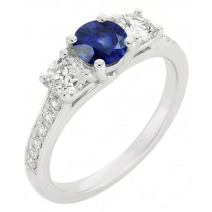 Round Natural Earth Mined Diamond Anniversary Blue Sapphire Ring 3 Carats Ladies Jewelry