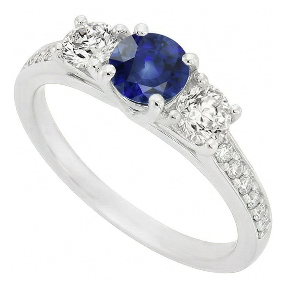 Round Natural Earth Mined Diamond Anniversary Blue Sapphire Ring 3 Carats Ladies Jewelry