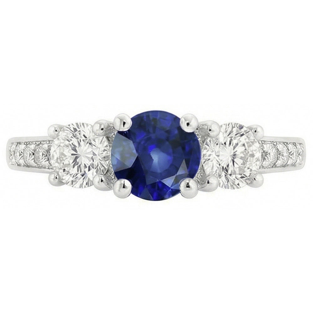 Round Natural Earth Mined Diamond Anniversary Blue Sapphire Ring 3 Carats Ladies Jewelry
