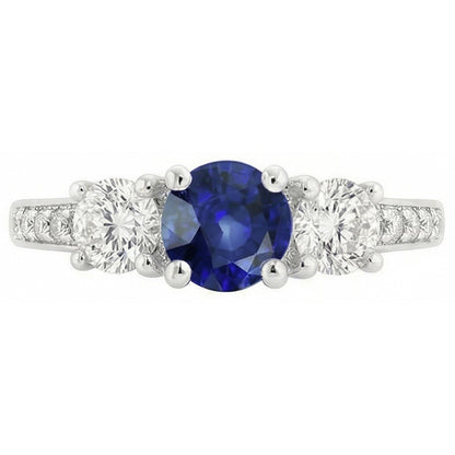 Round Natural Earth Mined Diamond Anniversary Blue Sapphire Ring 3 Carats Ladies Jewelry