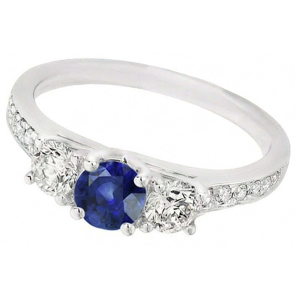 Round Natural Earth Mined Diamond Anniversary Blue Sapphire Ring 3 Carats Ladies Jewelry