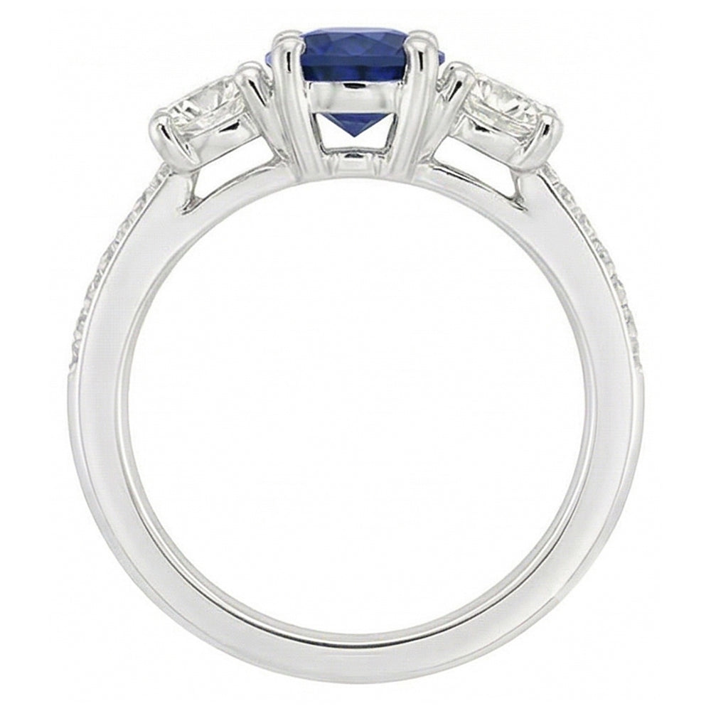 Round Natural Earth Mined Diamond Anniversary Blue Sapphire Ring 3 Carats Ladies Jewelry