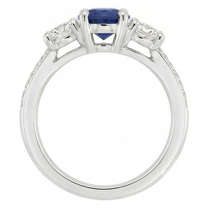 Round Natural Earth Mined Diamond Anniversary Blue Sapphire Ring 3 Carats Ladies Jewelry