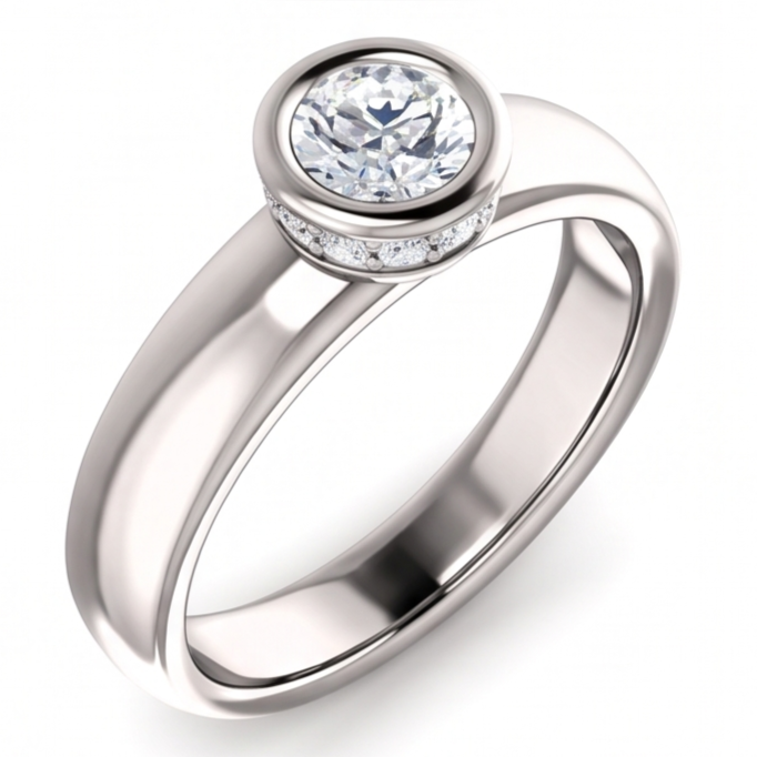 Round Natural Earth Mined Diamond Anniversary Ring 1.66 Carats Bezel and Prong Set