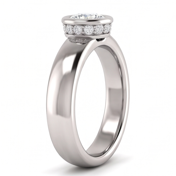 Round Natural Earth Mined Diamond Anniversary Ring 1.66 Carats Bezel and Prong Set
