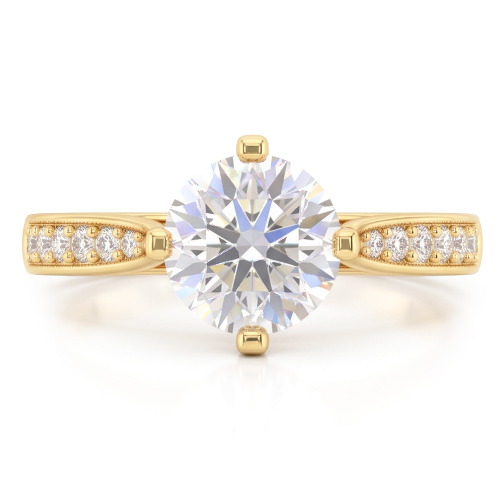 Round Natural Earth Mined Diamond Anniversary Ring 3.50 Carats Accented Yellow Gold 14K
