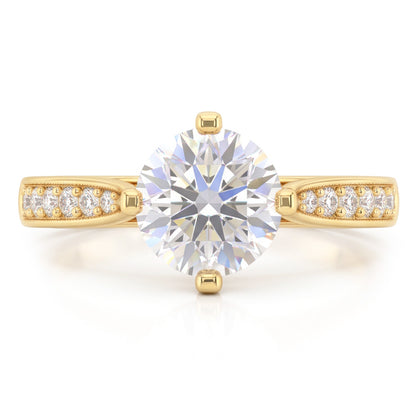 Round Natural Earth Mined Diamond Anniversary Ring 3.50 Carats Accented Yellow Gold 14K