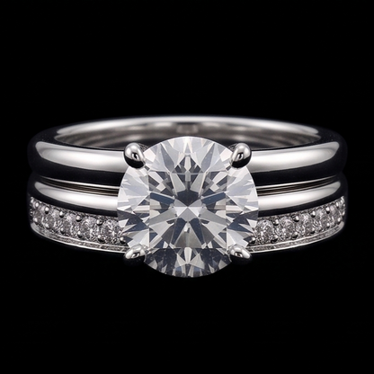 Round Natural Earth Mined Diamond Anniversary Ring Set 3 Carats Prong Set White Gold 14K