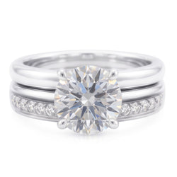 Round Natural Earth Mined Diamond Anniversary Ring Set 3 Carats Prong Set White Gold 14K