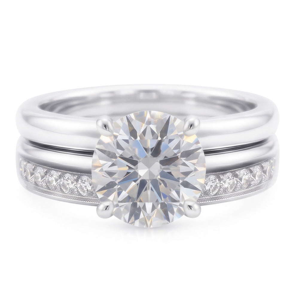 Round Natural Earth Mined Diamond Anniversary Ring Set 3 Carats Prong Set White Gold 14K