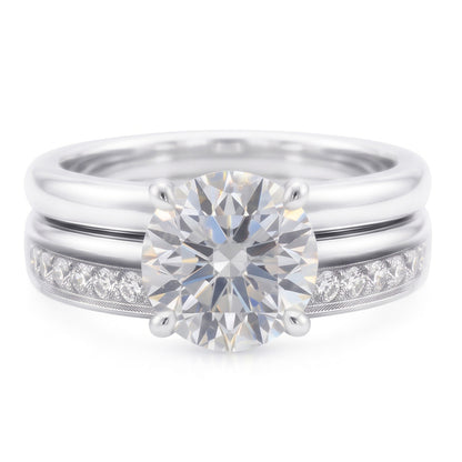 Round Natural Earth Mined Diamond Anniversary Ring Set 3 Carats Prong Set White Gold 14K