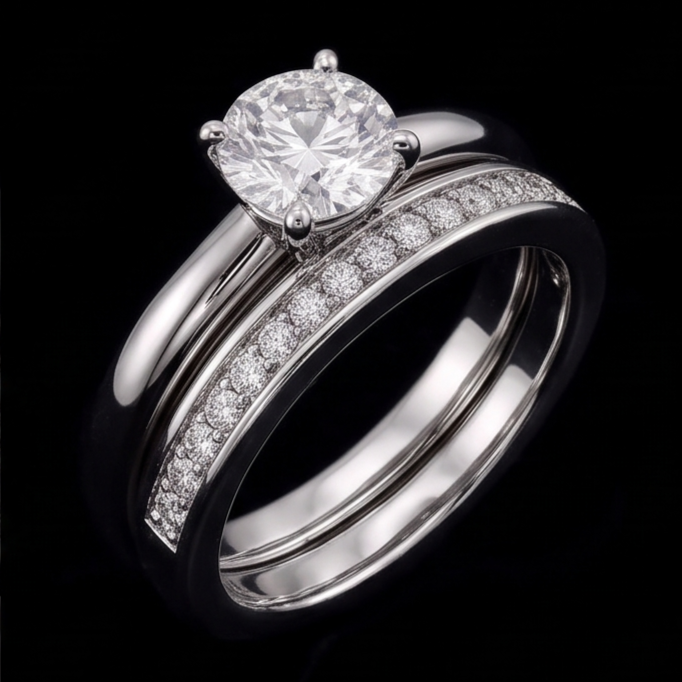 Round Natural Earth Mined Diamond Anniversary Ring Set 3 Carats Prong Set White Gold 14K