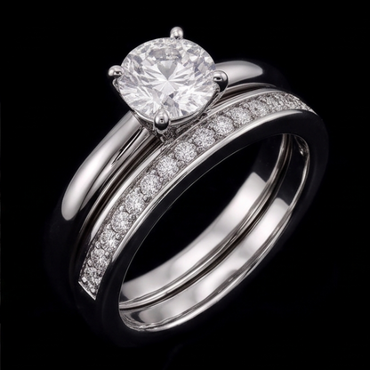 Round Natural Earth Mined Diamond Anniversary Ring Set 3 Carats Prong Set White Gold 14K