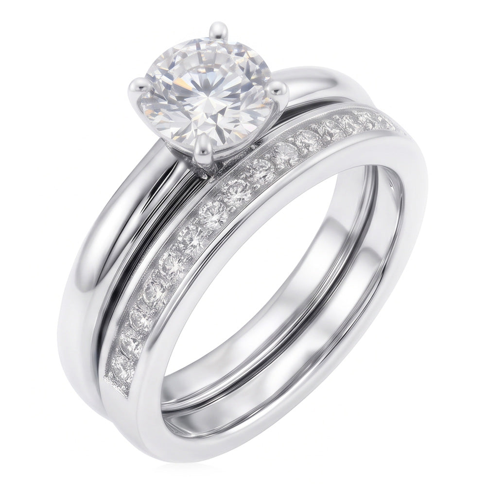 Round Natural Earth Mined Diamond Anniversary Ring Set 3 Carats Prong Set White Gold 14K