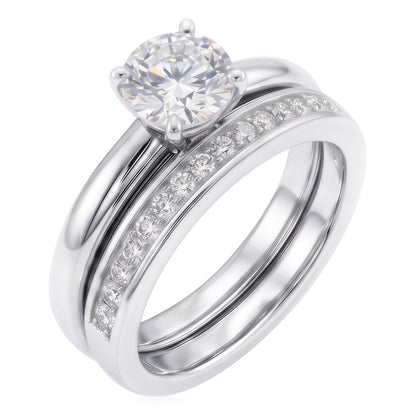 Round Natural Earth Mined Diamond Anniversary Ring Set 3 Carats Prong Set White Gold 14K