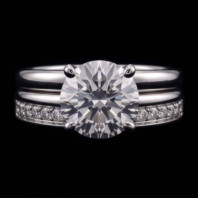 Round Natural Earth Mined Diamond Anniversary Ring Set 3 Carats Prong Set White Gold 14K