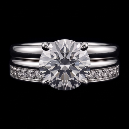 Round Natural Earth Mined Diamond Anniversary Ring Set 3 Carats Prong Set White Gold 14K