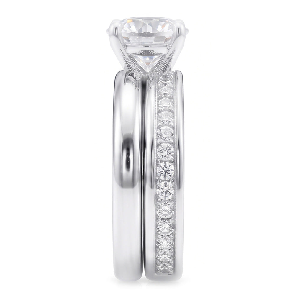 Round Natural Earth Mined Diamond Anniversary Ring Set 3 Carats Prong Set White Gold 14K