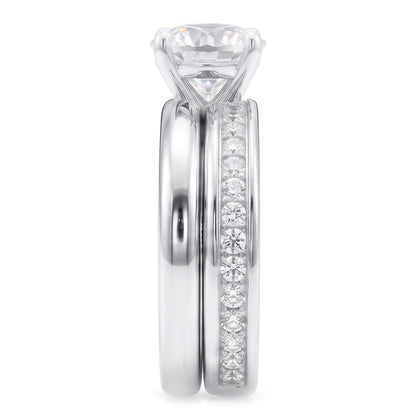 Round Natural Earth Mined Diamond Anniversary Ring Set 3 Carats Prong Set White Gold 14K