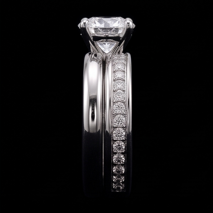 Round Natural Earth Mined Diamond Anniversary Ring Set 3 Carats Prong Set White Gold 14K