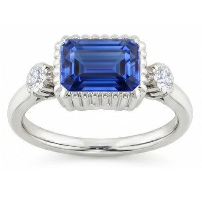 Round Natural Earth Mined Diamond Bezel 3 Stone Anniversary Blue Sapphire Ring 2.25 Carats