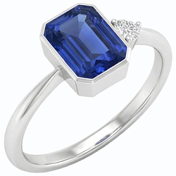 Round Natural Earth Mined Diamond Bezel Set Blue Sapphire Ring 1.75 Carats Tapered Shank