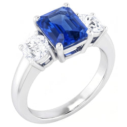 Round Natural Earth Mined Diamond Blue Sapphire Anniversary Ring 2.50 Carats Women 3 Stone