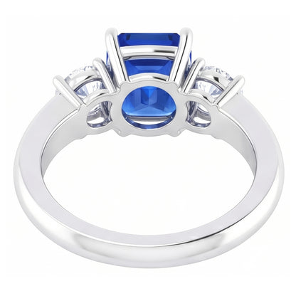 Round Natural Earth Mined Diamond Blue Sapphire Anniversary Ring 2.50 Carats Women 3 Stone