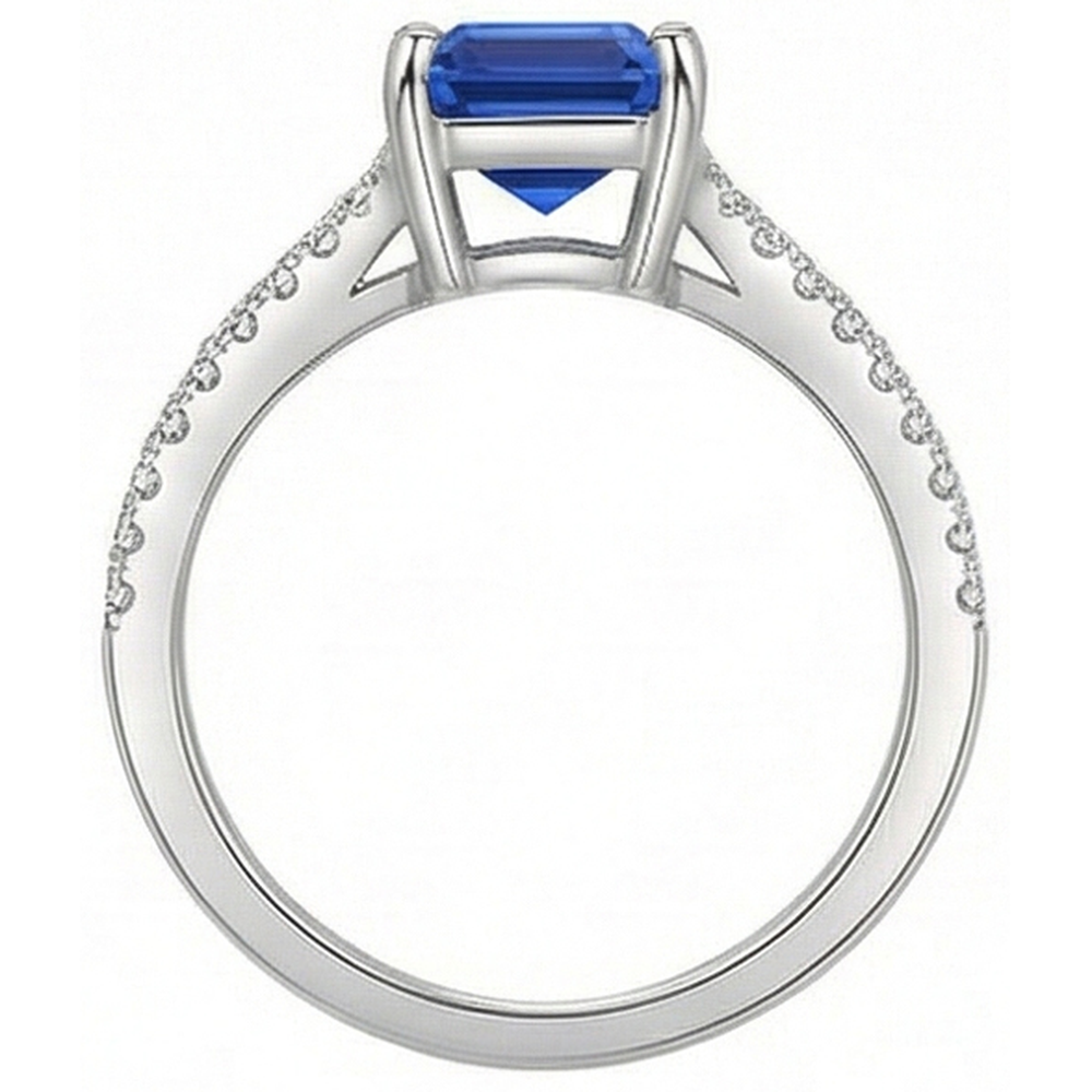 Round Natural Earth Mined Diamond Ceylon Sapphire Engagement Ring 2.50 Carats Split Shank