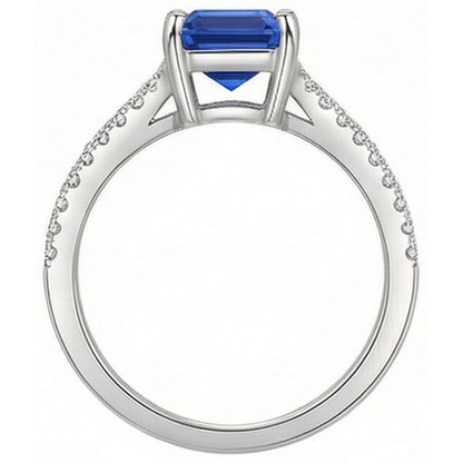 Round Natural Earth Mined Diamond Ceylon Sapphire Engagement Ring 2.50 Carats Split Shank