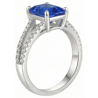 Round Natural Earth Mined Diamond Ceylon Sapphire Engagement Ring 2.50 Carats Split Shank