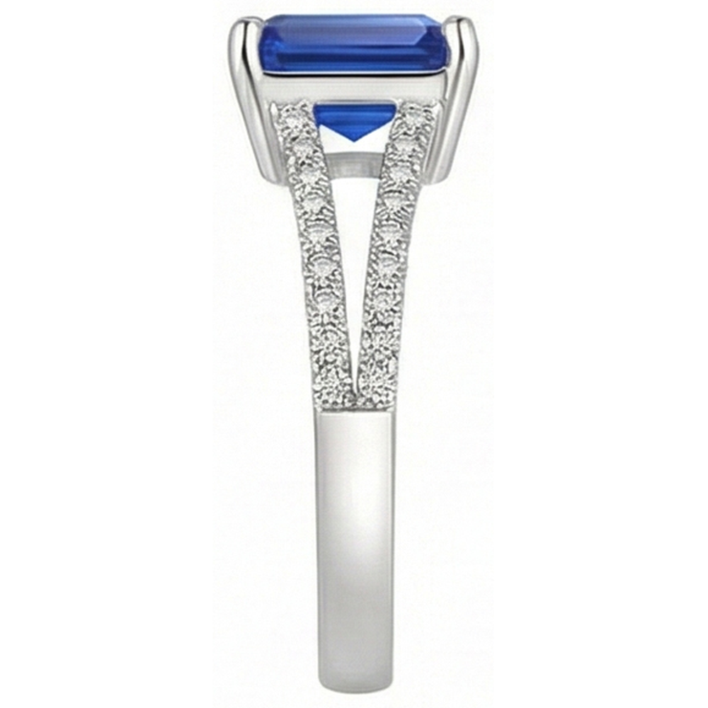 Round Natural Earth Mined Diamond Ceylon Sapphire Engagement Ring 2.50 Carats Split Shank