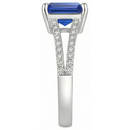 Round Natural Earth Mined Diamond Ceylon Sapphire Engagement Ring 2.50 Carats Split Shank